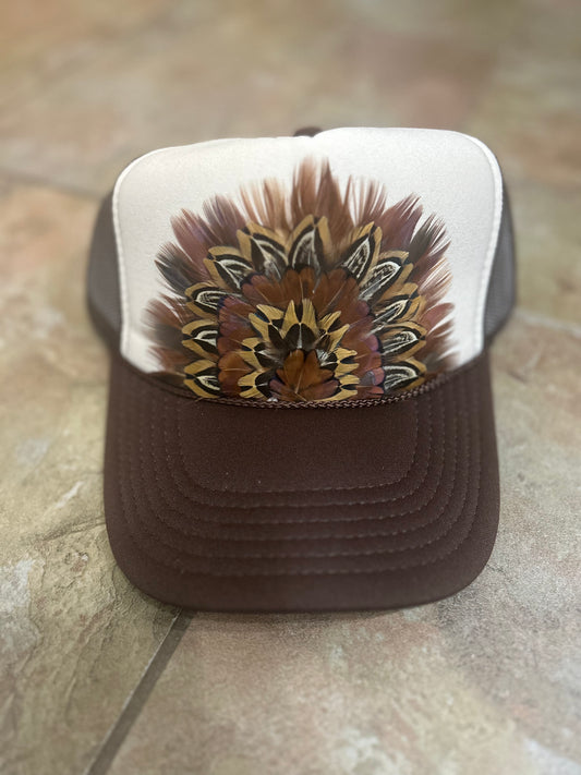 BROWN/CREAM Feathered Trucker Hat
