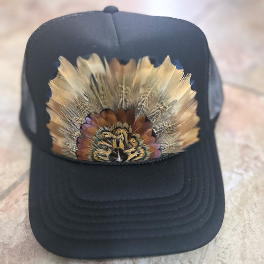 BLACK Feathered Trucker Hat