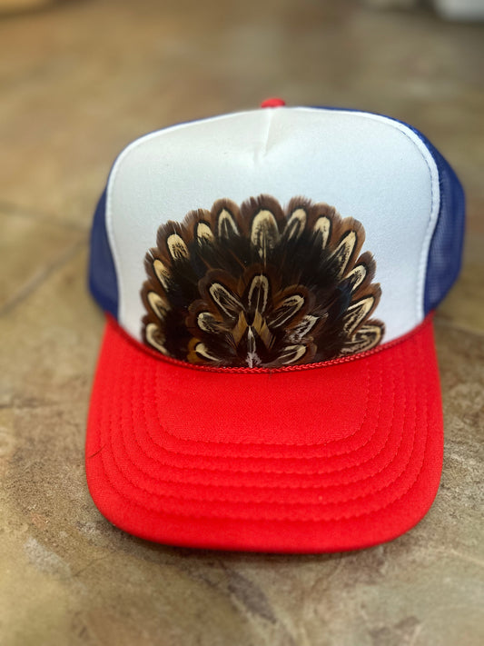 RED/WHITE/BLUE Feathered Trucker Hat